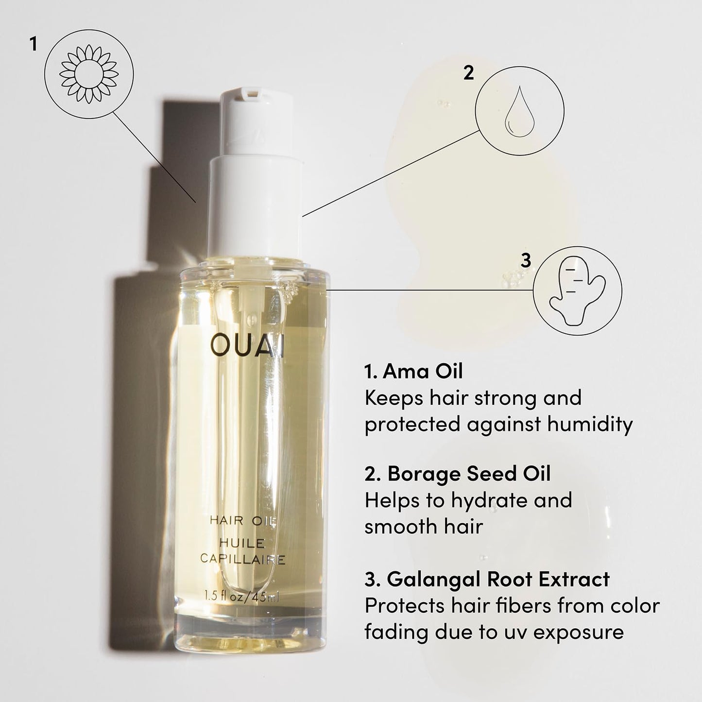 OUAI Hair Oil Travel Size - Hair Heat Protectant Oil for Frizz Control - Adds Shine and Smooths Split Ends - Color Safe Formula - Paraben, Phthalate and Sulfate Free (0.45 oz)