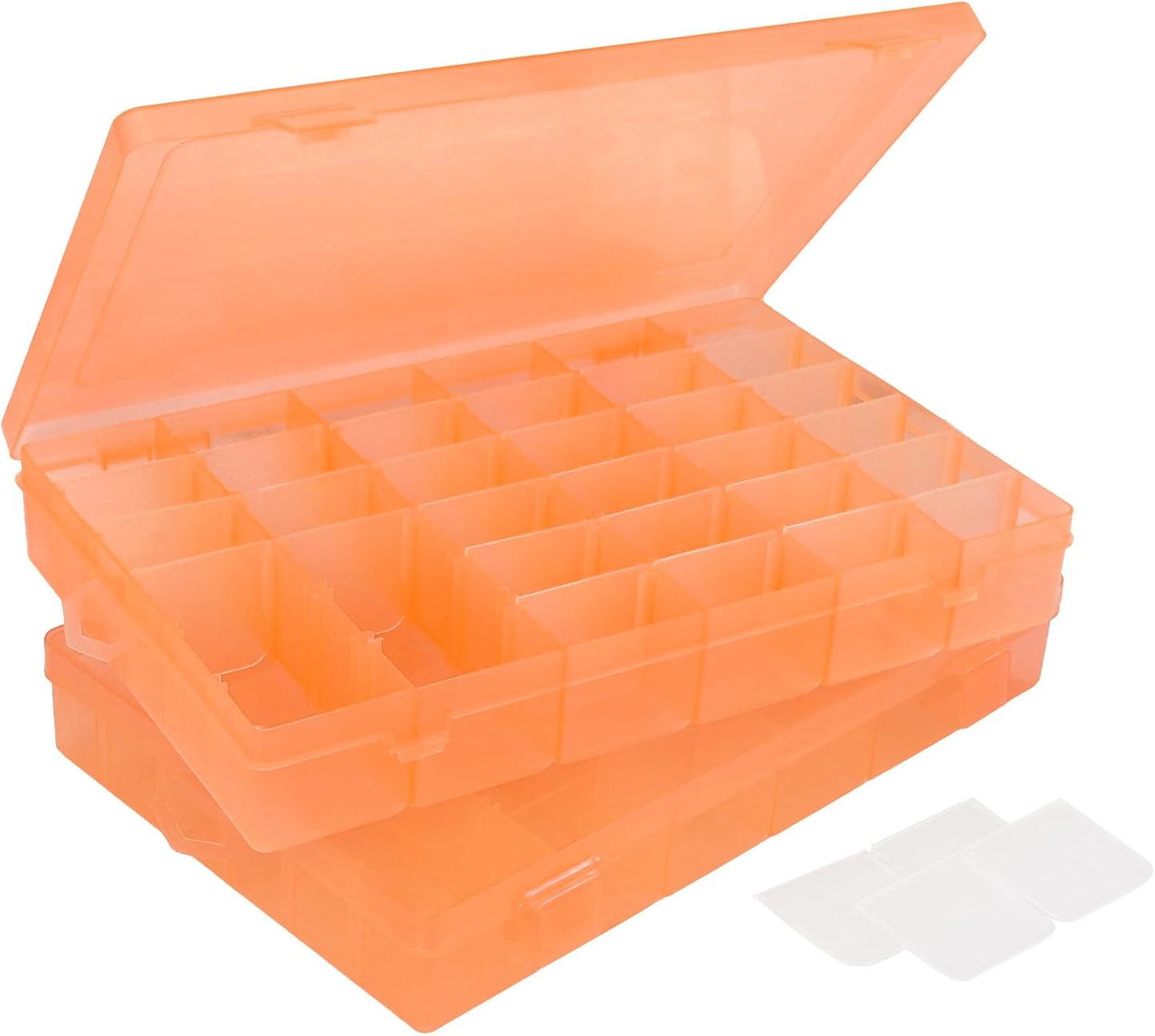 Nail Art Organizer Box, 36-Grid Empty False Nail Tip Storage Box Organizing Containers for Nail Crystals, Rhinestones Nail Accessories with Adjustable Plastic Dividers, 2 Packs, Orange