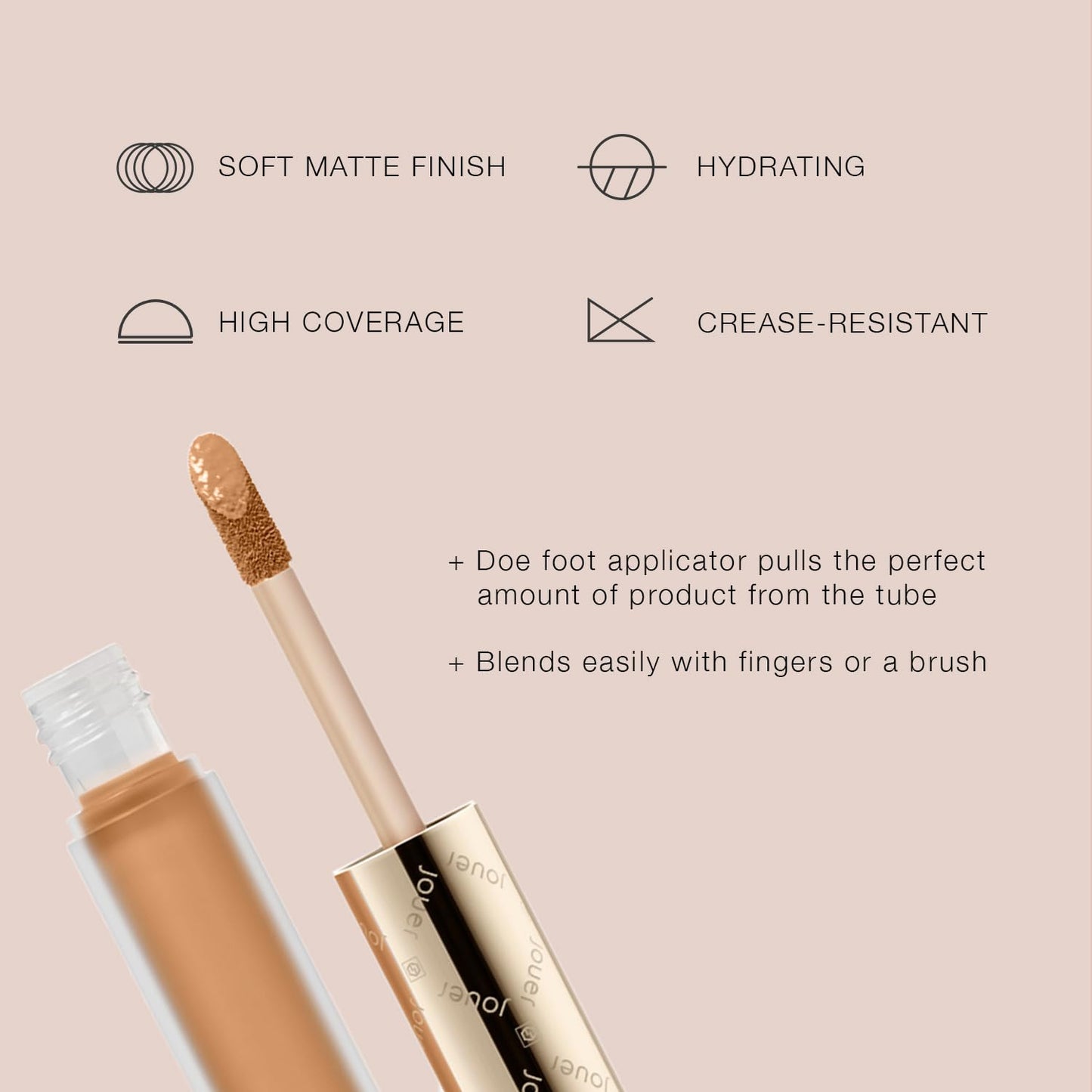 Jouer Essential High Coverage Liquid Concealer - Brightening Concealer - Color Corrector for Under Eye Dark Circles, Spot Coverage, and Eye Primer - Soft Matte Finish, DarkOchre