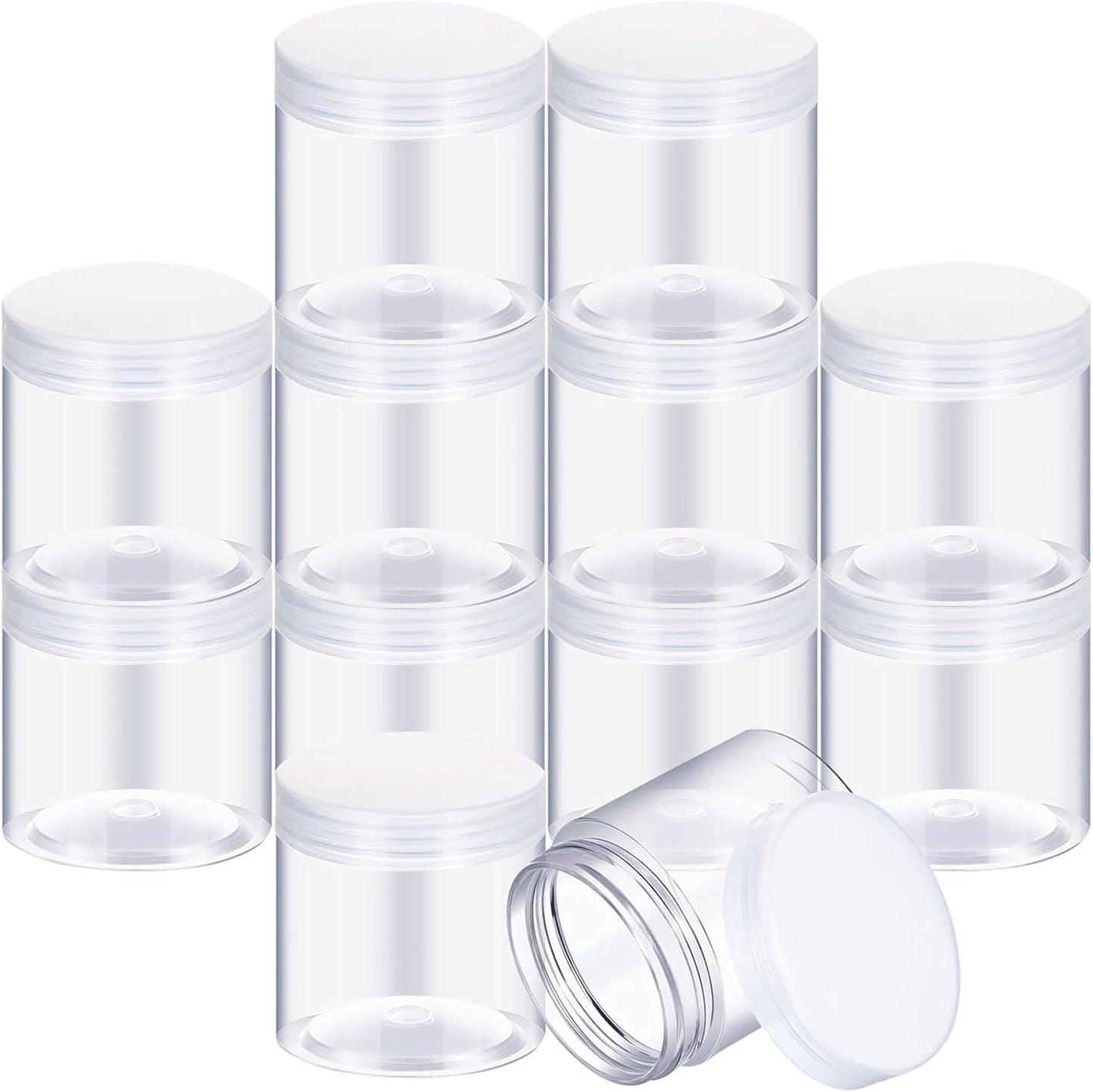 SATINIOR 12 Pack 7 oz Plastic Container Jars with Lids Round Clear Travel Cosmetic Container Jars for Toiletries, Lotion, Cream, Ointments, Makeup, Rhinestone, Samples, Kitchen Storage(Clear)