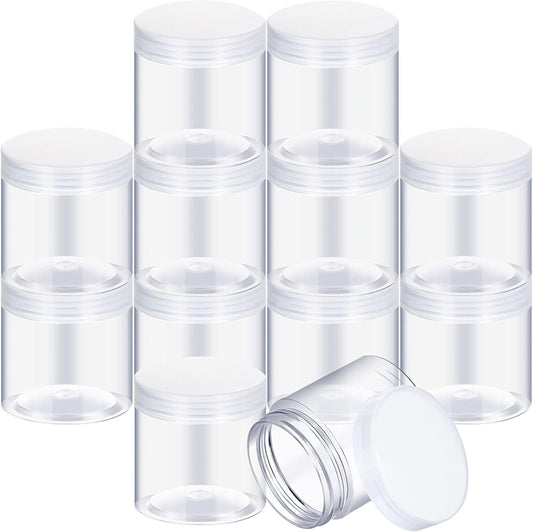 SATINIOR 12 Pack 7 oz Plastic Container Jars with Lids Round Clear Travel Cosmetic Container Jars for Toiletries, Lotion, Cream, Ointments, Makeup, Rhinestone, Samples, Kitchen Storage(Clear)
