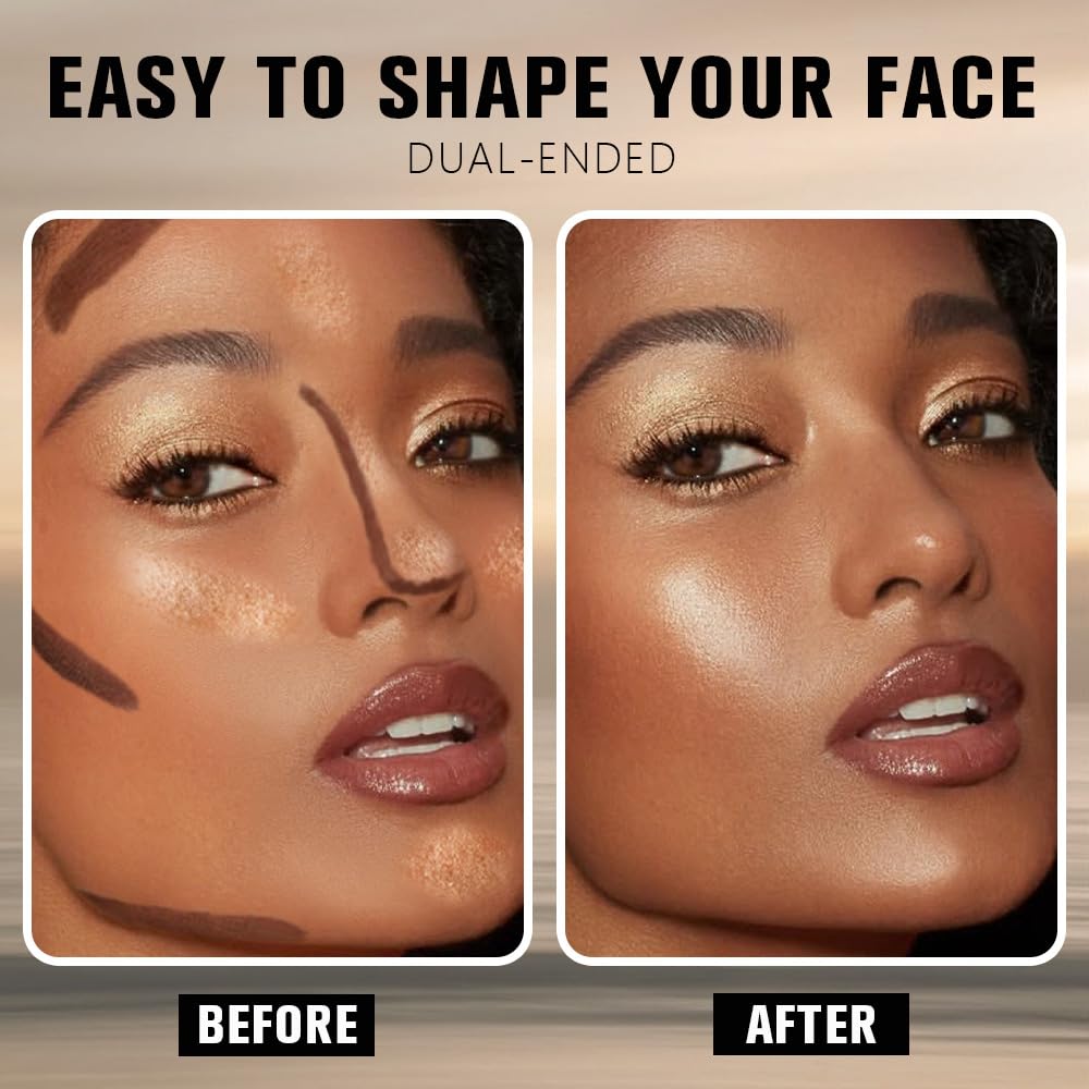 evpct Black Cocoa & Bronzer Shimmer Cream Contour Stick Face Body Makeup Dual Ended, no Transfer Waterproof 2 in 1 Cream Concealer Stick Contouring Makeup, Nose Contour Bronzer Sticks Face Highlighter