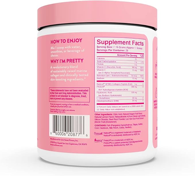 Love Sweat Fitness Natural Beauty Marine Collagen Skin Blend | Supports Skin Hydration and Radiance | Sugar-Free, Gluten-Free, Non-GMO | Pink Dragonfruit Flavor - 28 Servings