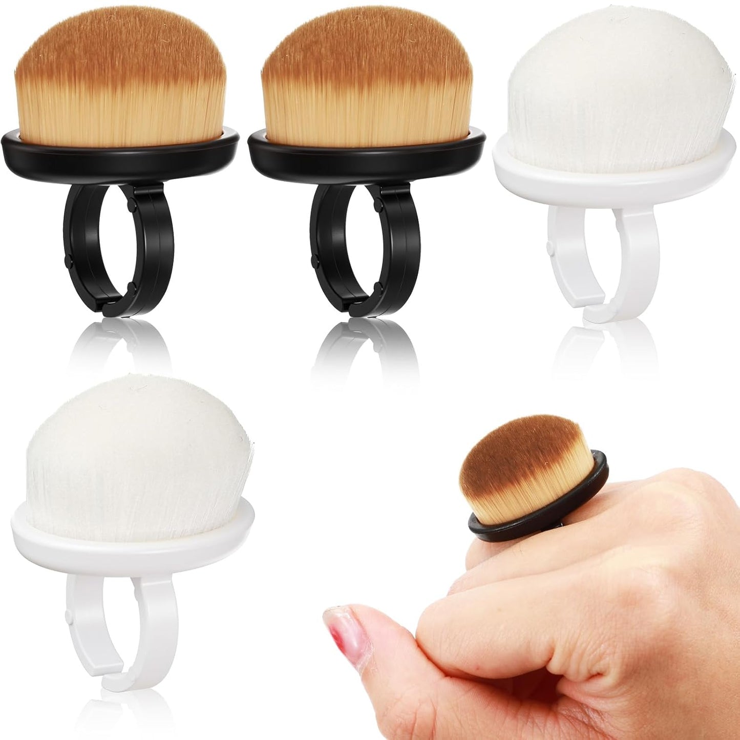 4 Pcs Nail Dust Cleaning Brush Ring, Soft Nail Brush Portable Nails Duster Tools for Manicure And Pedicure,Black and White