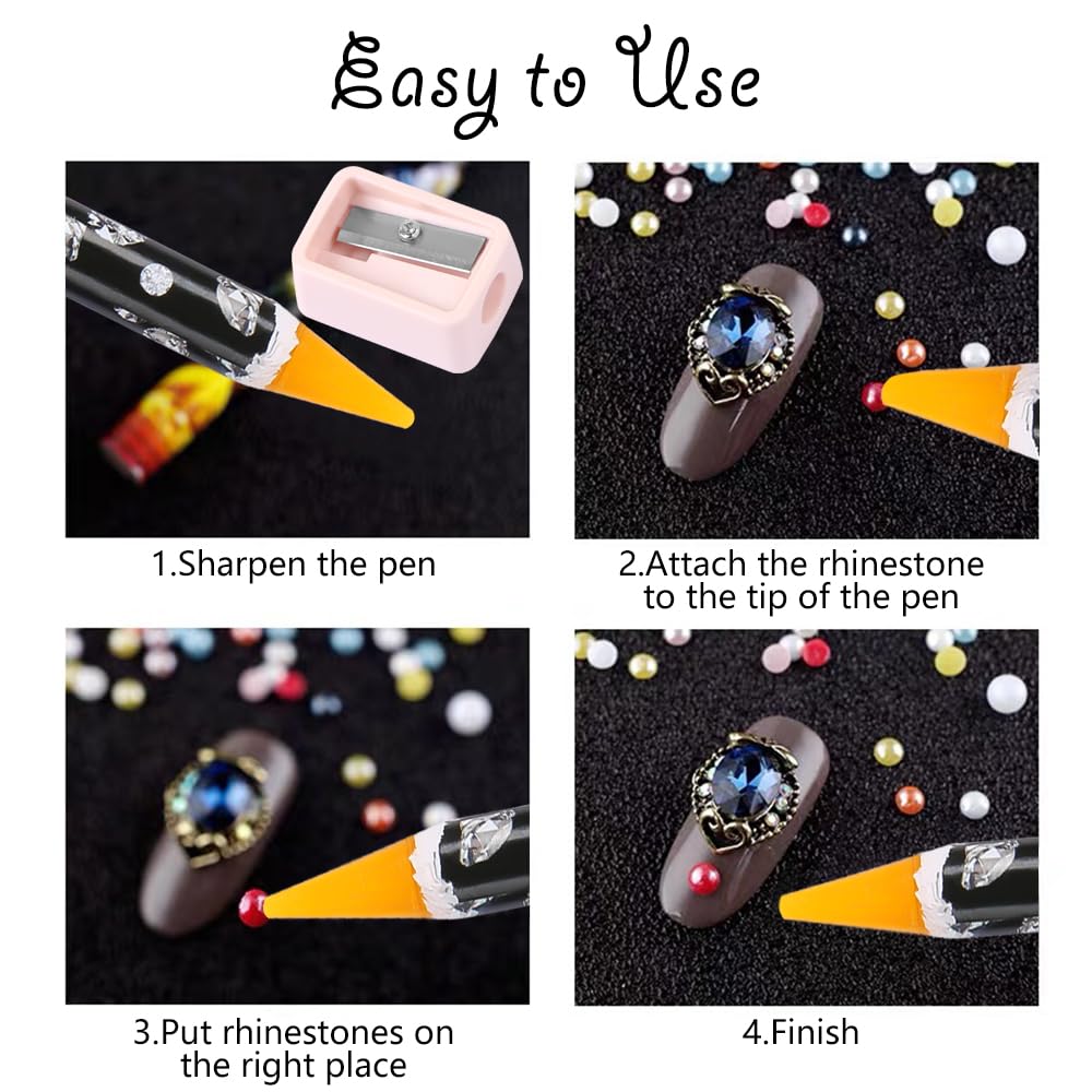 8 Pcs Diamond Paint Pen Rhinestone Picker Pencil Self Adhesive Resin Picker Dotting Pencil Nail Point Drill Pen Gem Picker Tools for Nail Art DIY Decoration with Pencil Sharpener