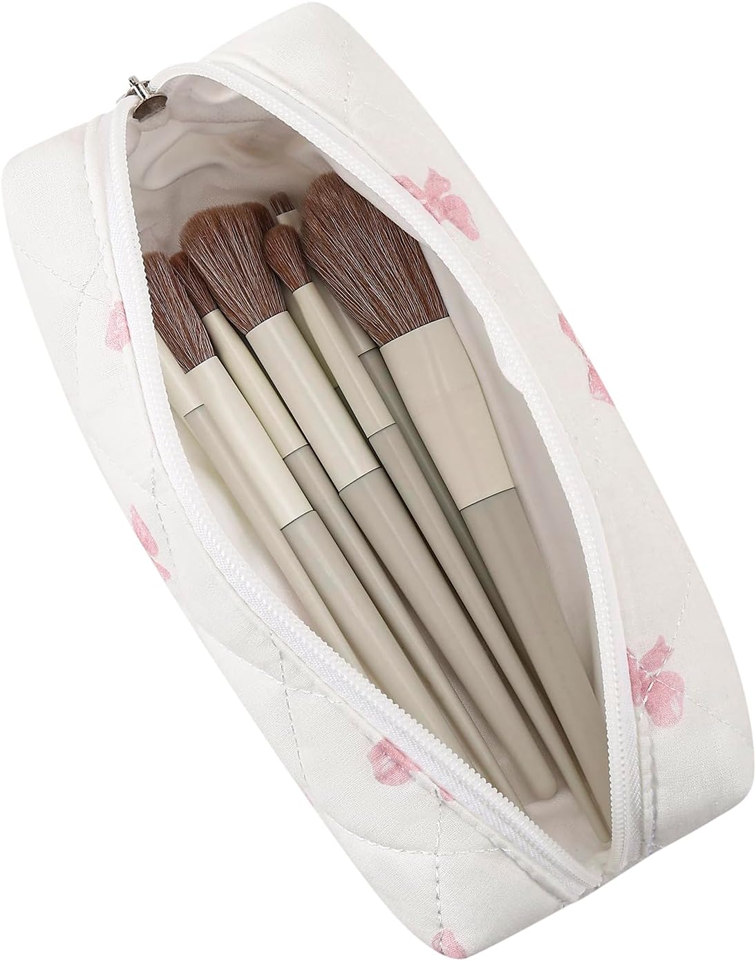 Cute Floral Cotton Makeup Brush Cosmetic Bag for Women, Travel Quilted Zipper Make Up Bag, Flowers Toiletry Organizer Case Kawaii Makeup Cosmetic Travel Cloth Pouch (Pink Bow Tie+Blue Bow Tie)