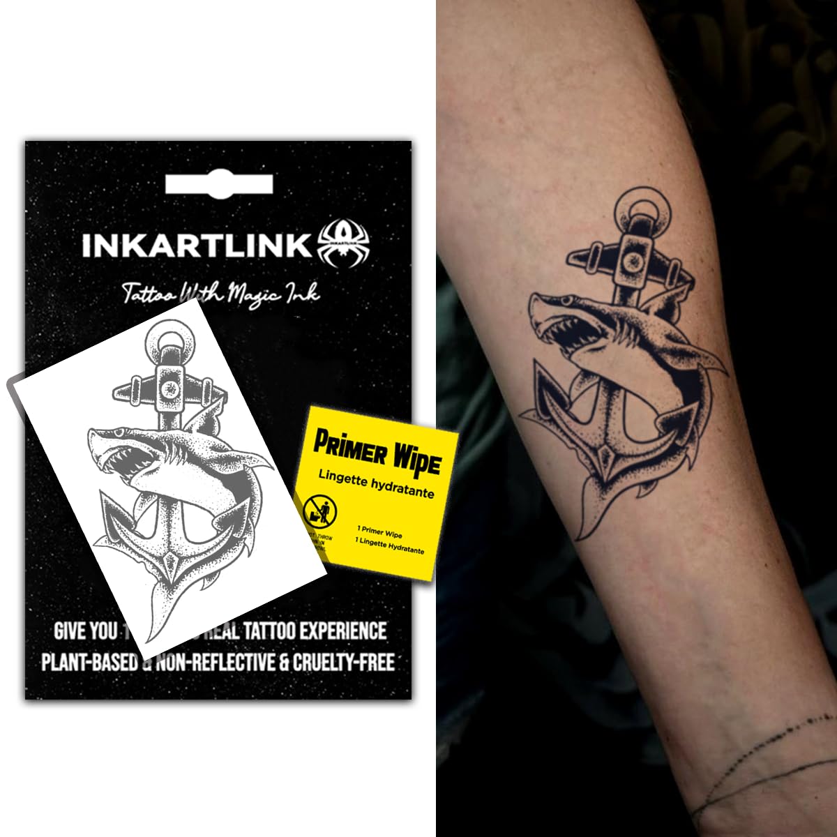 INKARTLINK Semi Permanent Tattoo, creative party tattoo, exquisite and realistic design, interesting tattoo experience, cruelty-free, non-reflective, waterproof (Shark Anchor)