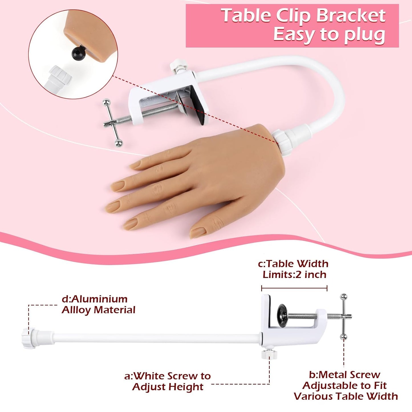 LIONVISON Practice Hand for Acrylic Nails, Silicone Nail Hand Practice, Flexible Fingers Fake Training Hand False Mannequin Hands for Nail Practice, Hand Model Kit for Nail Supplies Manicure Beginners