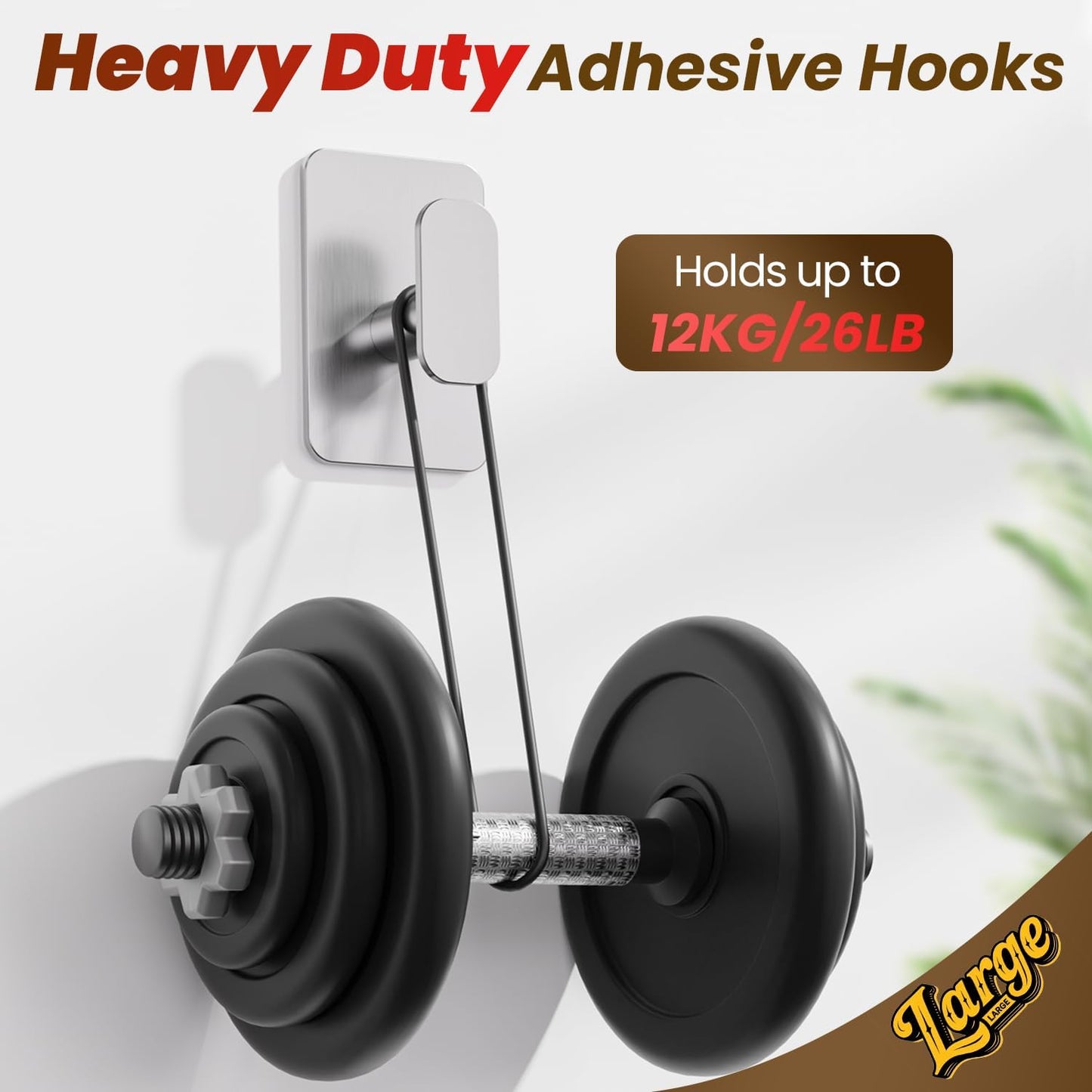 Heavy Duty Self Adhesive Hooks - 26lb Max, Sticky Wall Hooks Stainless Steel for Hanging Towel, Coat, Robe, Waterproof & Rustproof Hooks Stick on Bathroom, Shower, Kitchen(Silver, 4 Pack)
