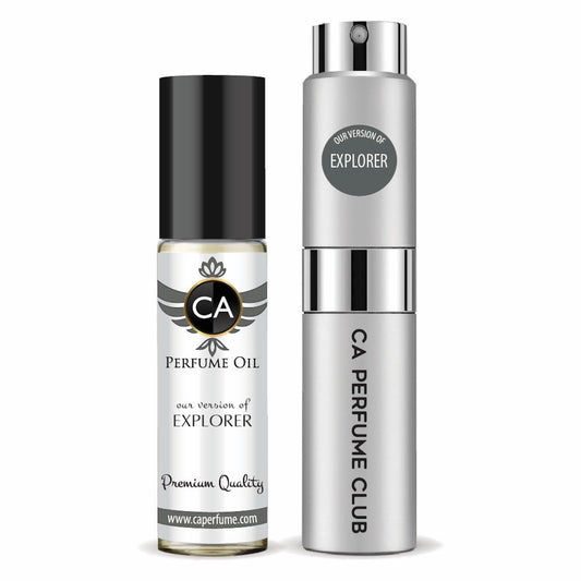 CA Perfume Duo Impression of Explorer For Men Perfume Layering Set Mens Cologne Long Lasting Travel Size EDP + Body Oil Roll-On Bottle 0.27 Fl Oz+0.33 Fl Oz