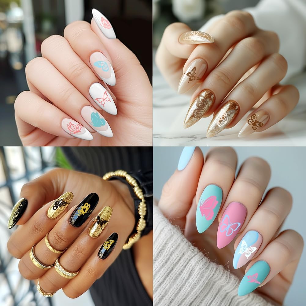 3Pcs Butterfly Nail Stamping Plate Set Cute Boho Butterflies Nail Stamp Templates Metal Reusable Tools with Stamper Scraper for Manicure Printing