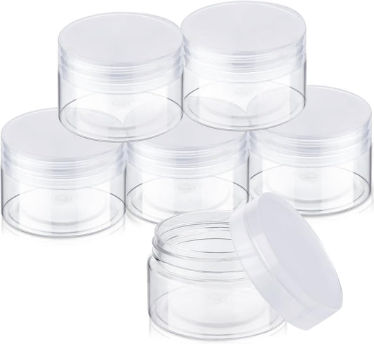 SATINIOR 6 Pack 5 oz Plastic Jars Containers with Lids Wide-mouth Refillable Leakproof Reusable Round Empty Jars for Travel Cosmetic Dry Food SpiceCandy Cookie Home Kitchen Organizing (Clear)