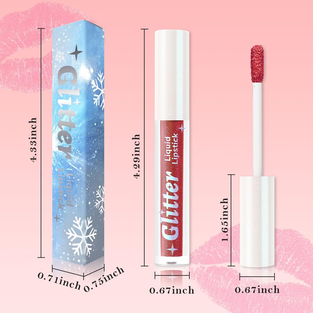 Orange Red Metallic Lipstick for Women,Lightweight Glitter Sparkling Liquid Lipsticks,Shimmer Lip Gloss Stain Long Lasting Waterproof Smudge Proof Non-Drying 24 Hour Full Coverage Lip Makeup,Vegan