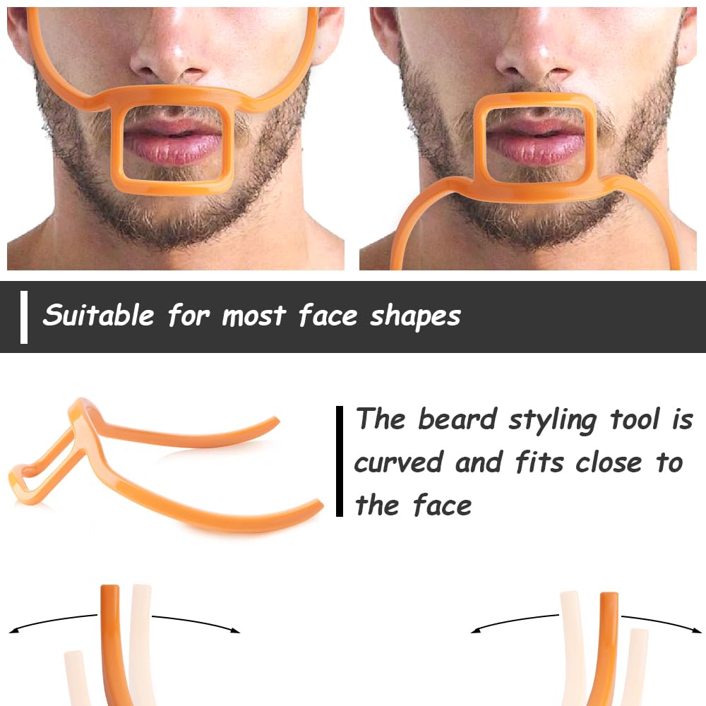 2 Pack Men's Beard Styler and Hairline Shaping Tool - Facial Hair Outline Template, Styling Tools, Goatee Groomer (Black and Orange)