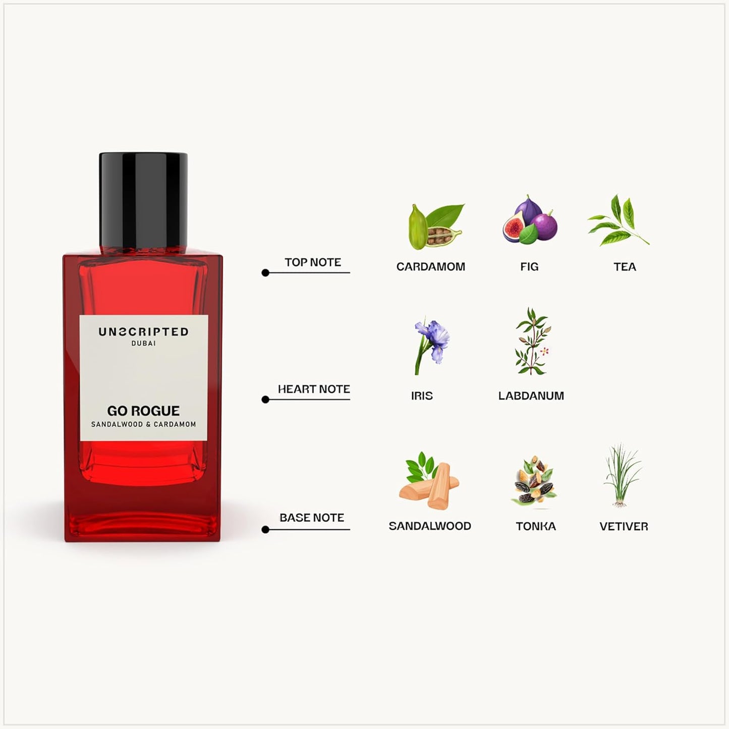 Unscripted. Go Rogue - Bold and Unique Perfume for Men - Long-Lasting Men Perfume with Cardamom, Sandalwood and Vetiver for Free Spirits - 3.4 oz