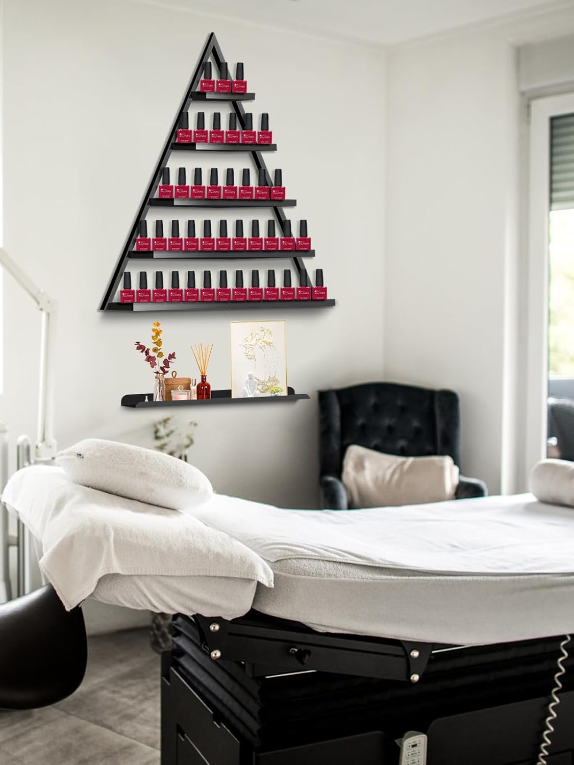 EBANKU 10PCS Nail Polish Racks 5 Tiers Nail Polish Shelf for Wall Triangular Display Rack Cosmetic Display Cases Lipstick Perfume Wall Shelf Essential Oil Organizers for Home Spa Nail Salon(Black)