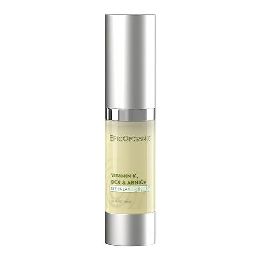 Epic Organic Eye Cream - Vitamin K & Arnica - Naturally Reduces Wrinkles, Under Eye Bags, Puffiness, Dark Circles & Fine Lines, Nourishes Around Eye Skin | 0.5oz