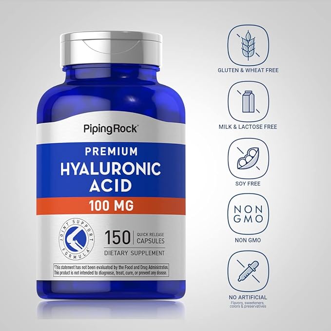 Piping Rock Hyaluronic Acid Capsules | 100mg | 150 Count | Premium Formula | Non-GMO, Gluten Free Supplement