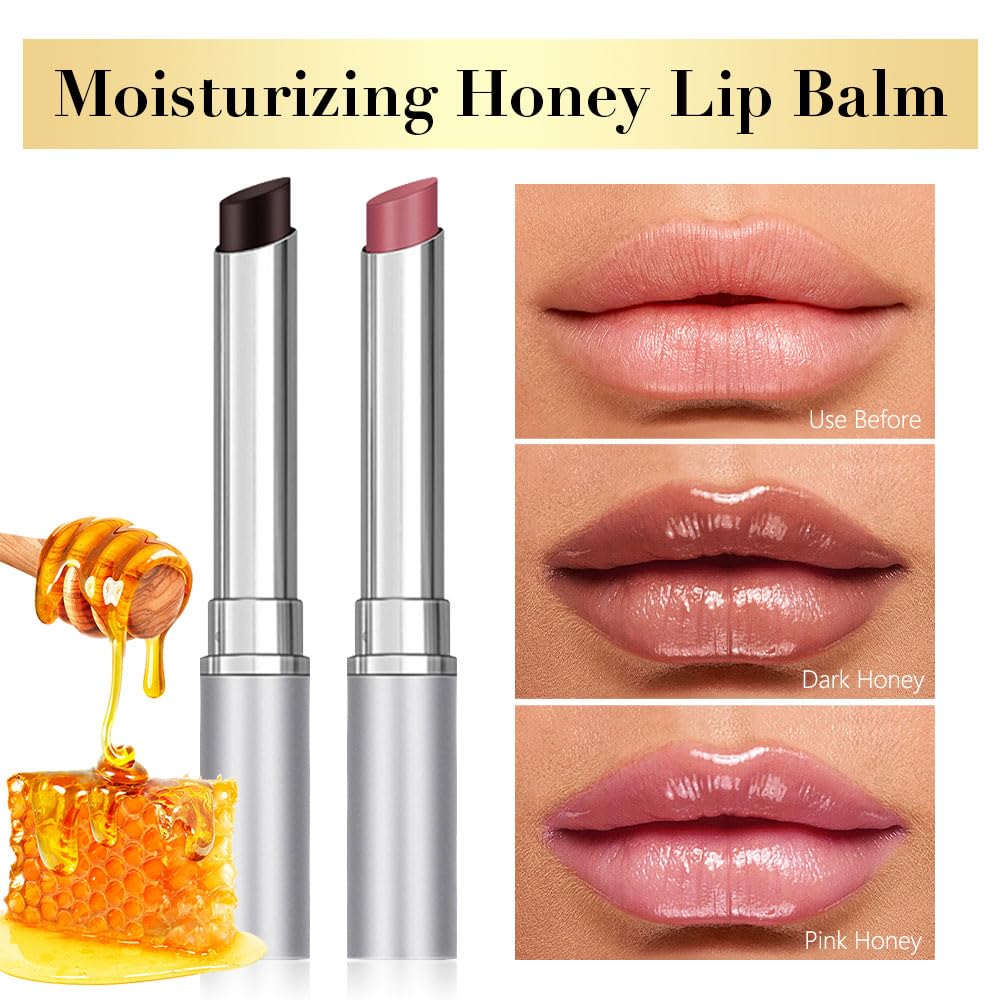 2Pcs Honey Tinted Lip Stain Lip Balm Lip Gloss Lipstick, Sheer Hydrating Lip Stains Tint, Moisturizing Lip Color for All Skin Tones, Nourishing Lip Balm with a Hint of Natural Black Cherry Tint