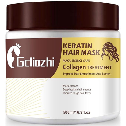 Collagen Hair treatment for Damaged Hair - 500ml Hair Collagen Mask Keratin Hair Mask Protein & Coconut Oil Deep Repair Conditioning Argan Oil Treatment for Curly or Straight Thin Fine Hair (500ml)
