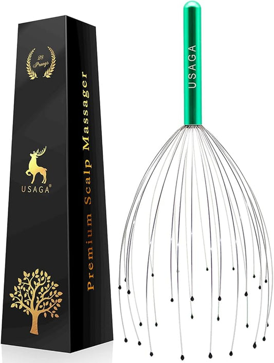 USAGA 28 Fingers Head Scratcher, Head Massager, Scalp Massager for Scalp Body Relaxing (Green)