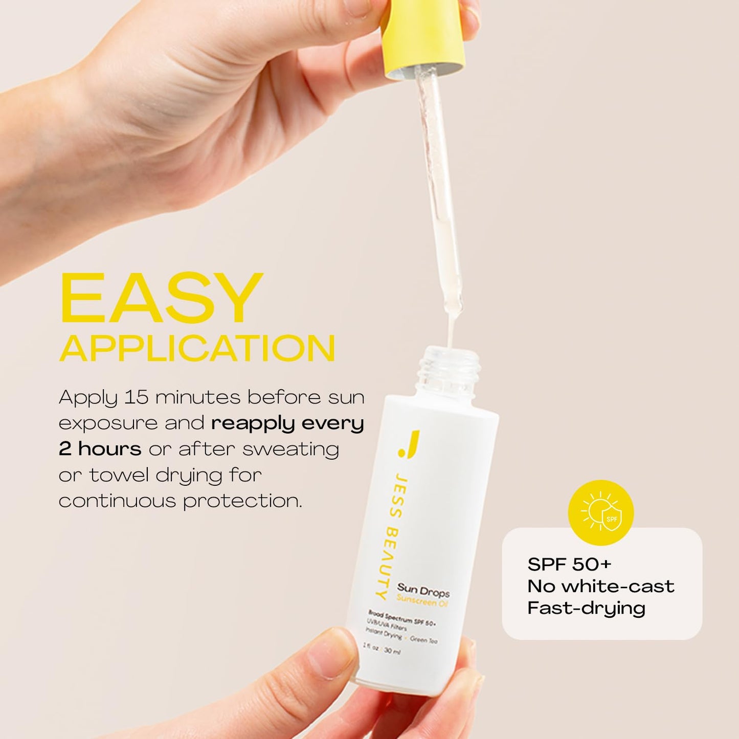 JESS BEAUTY | Face Sunscreen Sun Drops SPF 50 Skin Care Oil with Camellia Sinensis & Squalane | Skincare Fast Drying 1 fl. oz