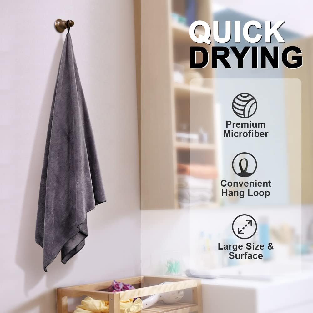 Orighty Bath Towels Pack of 2 - Soft Feel Grey Bath Towel Sets, Highly Absorbent Microfiber Towels for Body, Quick Drying, Microfiber Towel for Sport, Yoga, SPA, Fitness, (27’’ x 54’’)
