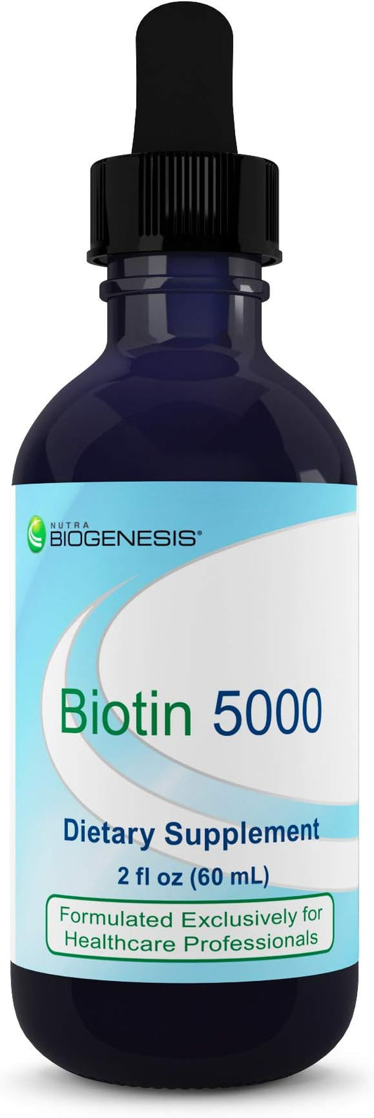 Nutra BioGenesis Biotin 5000 - Liquid Vitamin B Biotin Drops for Skin, Hair, Adrenal & Immune Health- 2 Oz