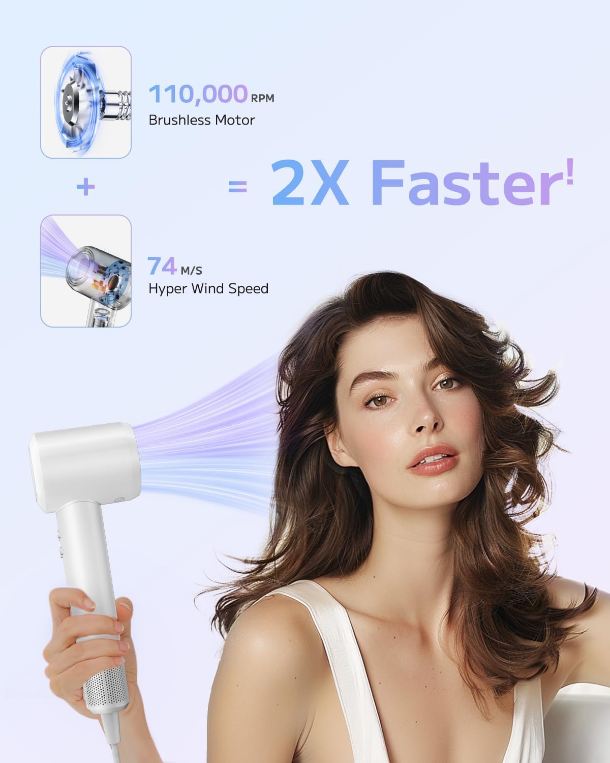 Hair Dryer, Ionic High-Speed Blow Dryer for Fast Drying with Brushless Motor, Portable Professional Hair Dryers with Magnetic Concentrator, Quiet Compact Hairdryer for Women & Men, Travel/Home/Salon