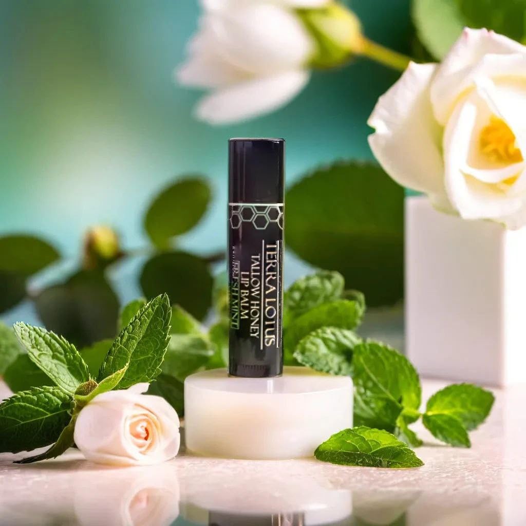 Organic Tallow Lip Balm (5 Pack) - Hydrating With Organic Italian Olive Oil, Pure Grass Fed Tallow, and Beeswax - Long Lasting Lip Therapy (5 Pack, Fresh Mint)