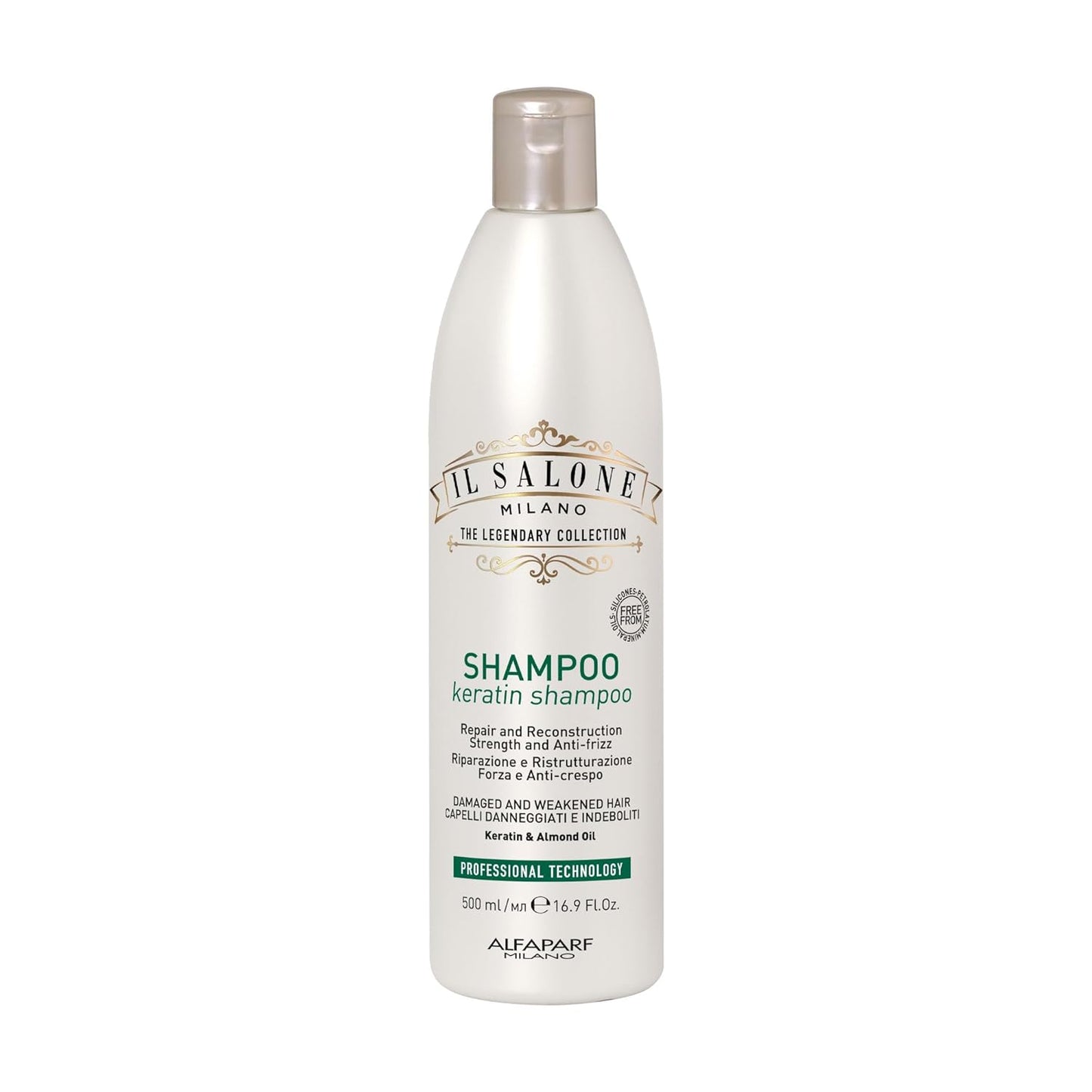 Il Salone Milano Professional Keratin Shampoo for Damaged Hair - Hair Repair Shampoo - Hair Treatment for Weakened Hair - Made with Almond Oil & Vitamin E - Salon-Quality Hair Care (16.9 oz / 500 ml)