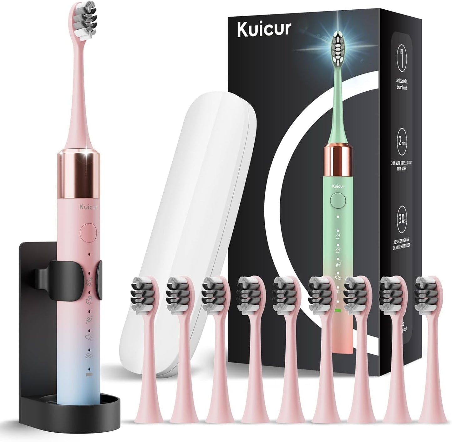 Portable Electric Soft Toothbrush with Travel Case, 90-Day Largest Battery Life, 10 Brush Heads, 5 Modes Deep Clean, Ergonomically-Designed for Enhanced Comfort - Ideal Gift for Adults & Kids