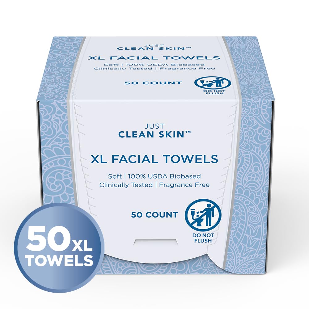 Dry Face Towels 50 Count | Plant-Based Viscose Biodegradable Extra Large Disposable Dry Wipes | Dual-Sided Makeup Remover & Face Wipes | Ultra Soft Towelettes for Sensitive Skin