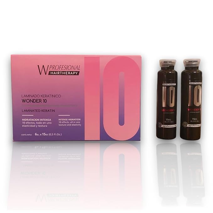 WONDER 10 Profesional Hair Therapy, Laminated Keratin Ampoules, Intense Hydration, 6 fl oz + 1.5 fl oz