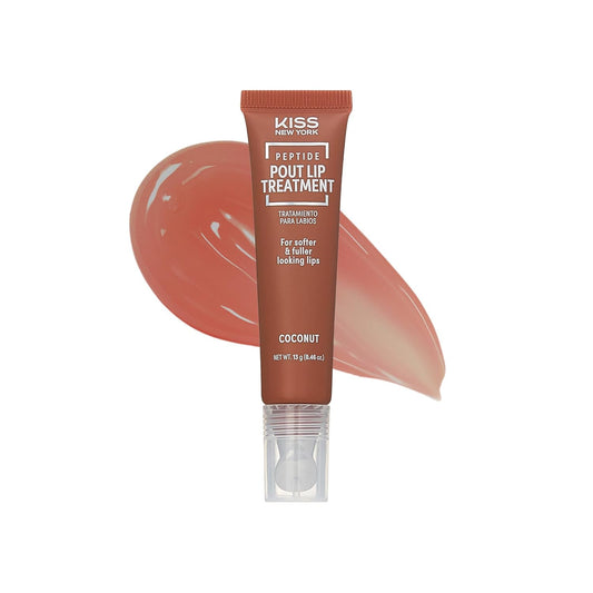 KISS NEW YORK Peptide Lip Treatment, Hydrating & Non-Sticky Tinted Plumping Balm, Shea Butter, Castor Oil & Squalane Reduces Look of Fine Lines, Softer & Fuller Lips with Cooling Metal Tip (Coconut)