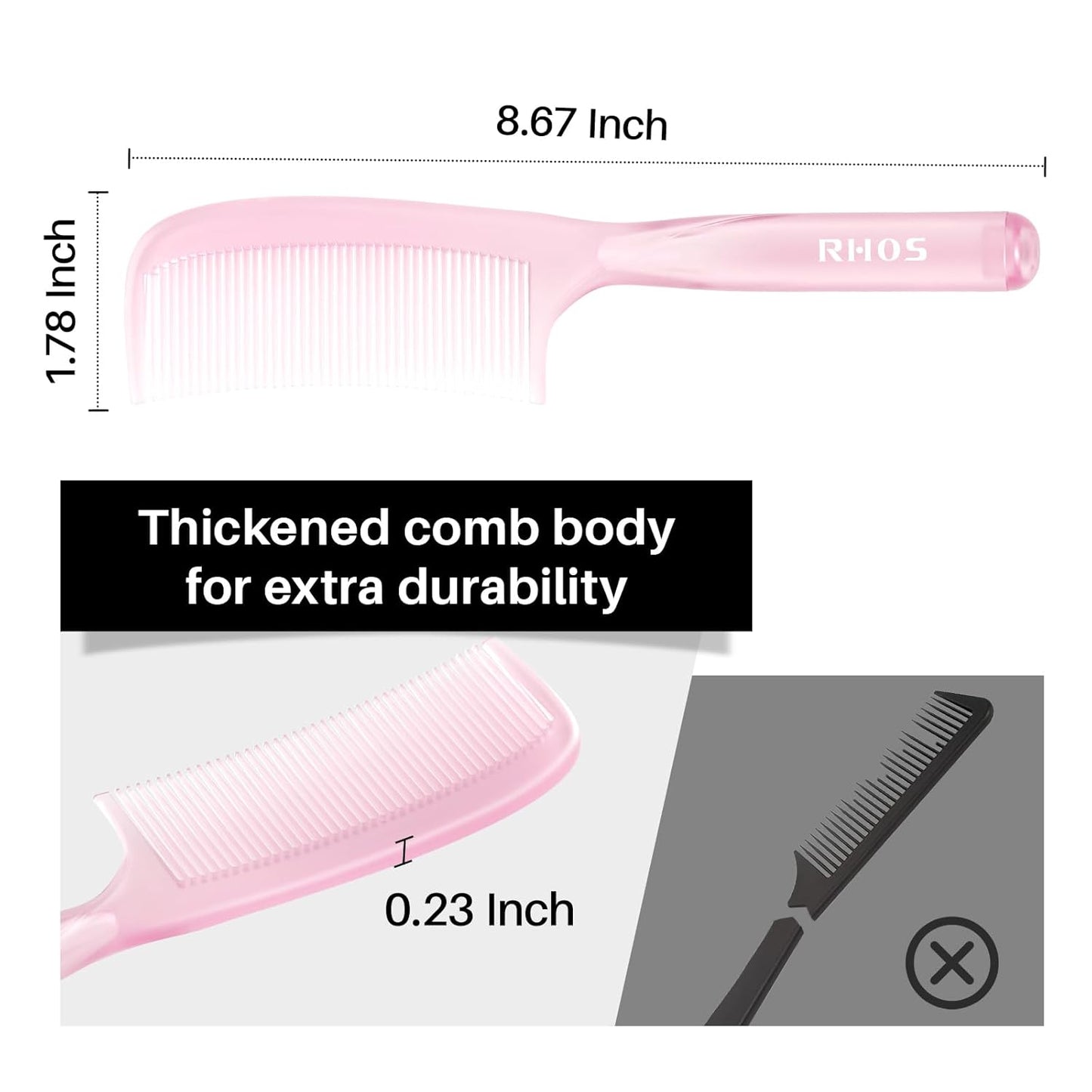 RHOS Detangler Hair Comb for Women and Men-Wide Tooth Comb for Curly,Thick,Wavy,Long Hair,Large Tooth Detangling Comb for Wet and Dry Hair-Styling Essentials Round Handle Hairdressing Comb(Pink)
