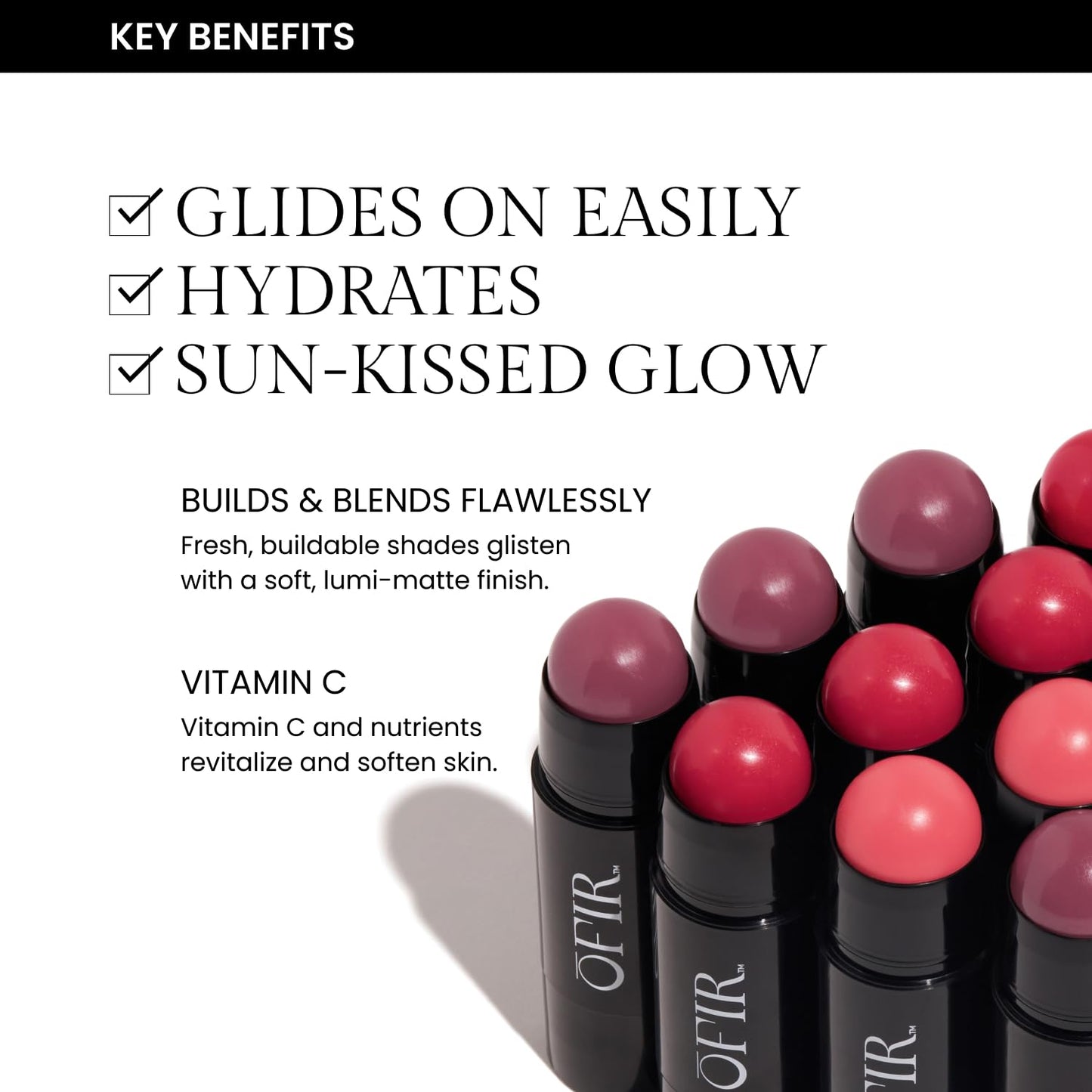 OFIR Cheek Tones Vitamin C Blush Stick | Buildable, Hydrating, Lightweight, Vegan Cream Blush Stick | Non-Transfer, Radiant Finish, Skin-Loving Formula | Pink Apple - Soft Coral Pink | 0.21 oz