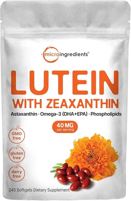 Micro Ingredients Lutein & Zeaxanthin 40mg 240 Count, Omega-3s, &