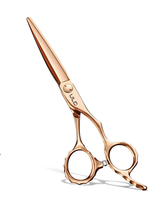 ULG Professional Hair Cutting Scissors with Luxury 18K Rose Gold Finish 6.5" Barber Scissors 440C Japanese Stainless Steel Hand-Honed Razor Sharp Blades Offset Handles Tension Adjustable, Right-Handed