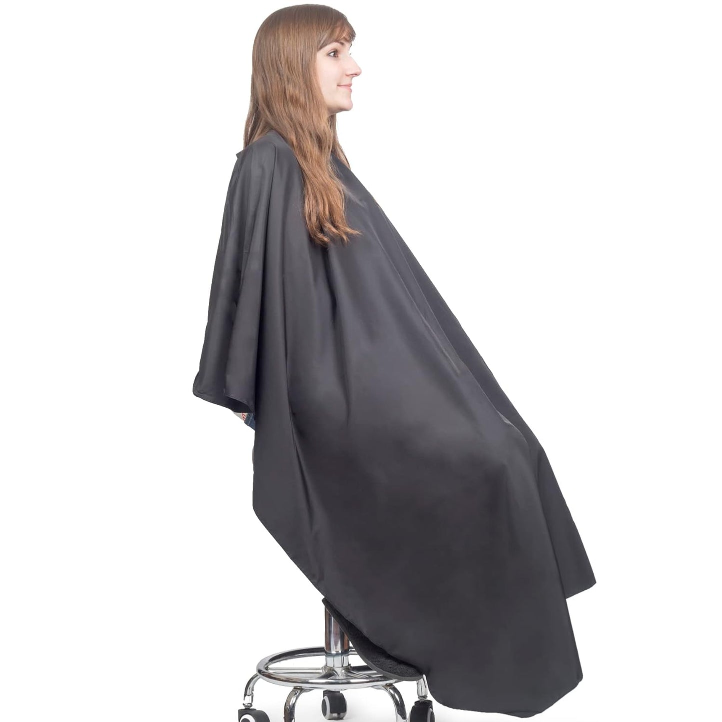 Hair Cutting Cape - Large Lightweight Water Resistant Salon Cape with Snap Closure - 60in x 57.5in for Adults (Black)