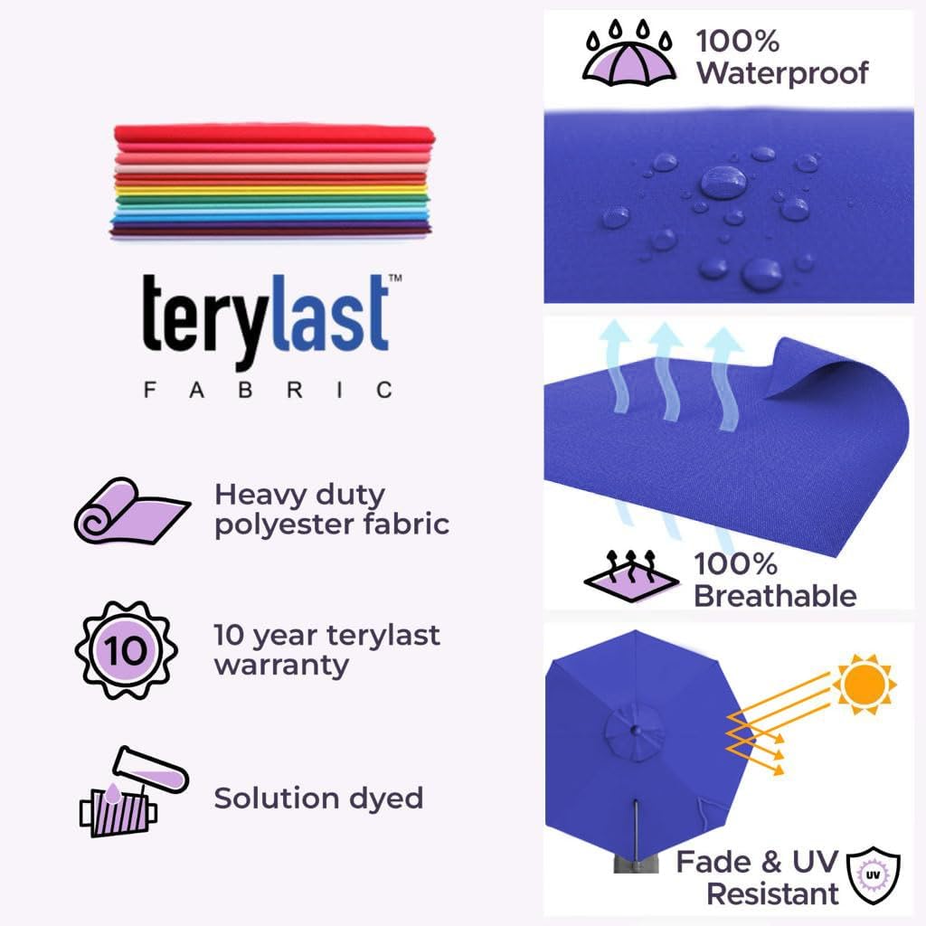 Midtown Umbrellas The Grande Round 10 FT Outdoor Cantilever Patio Umbrella w/Terylast Midnight (Royal Blue) Polyester Fabric - 8 Rib Frame Offset w/Tilt & 360° Rotate Pedal System - Silver Frame