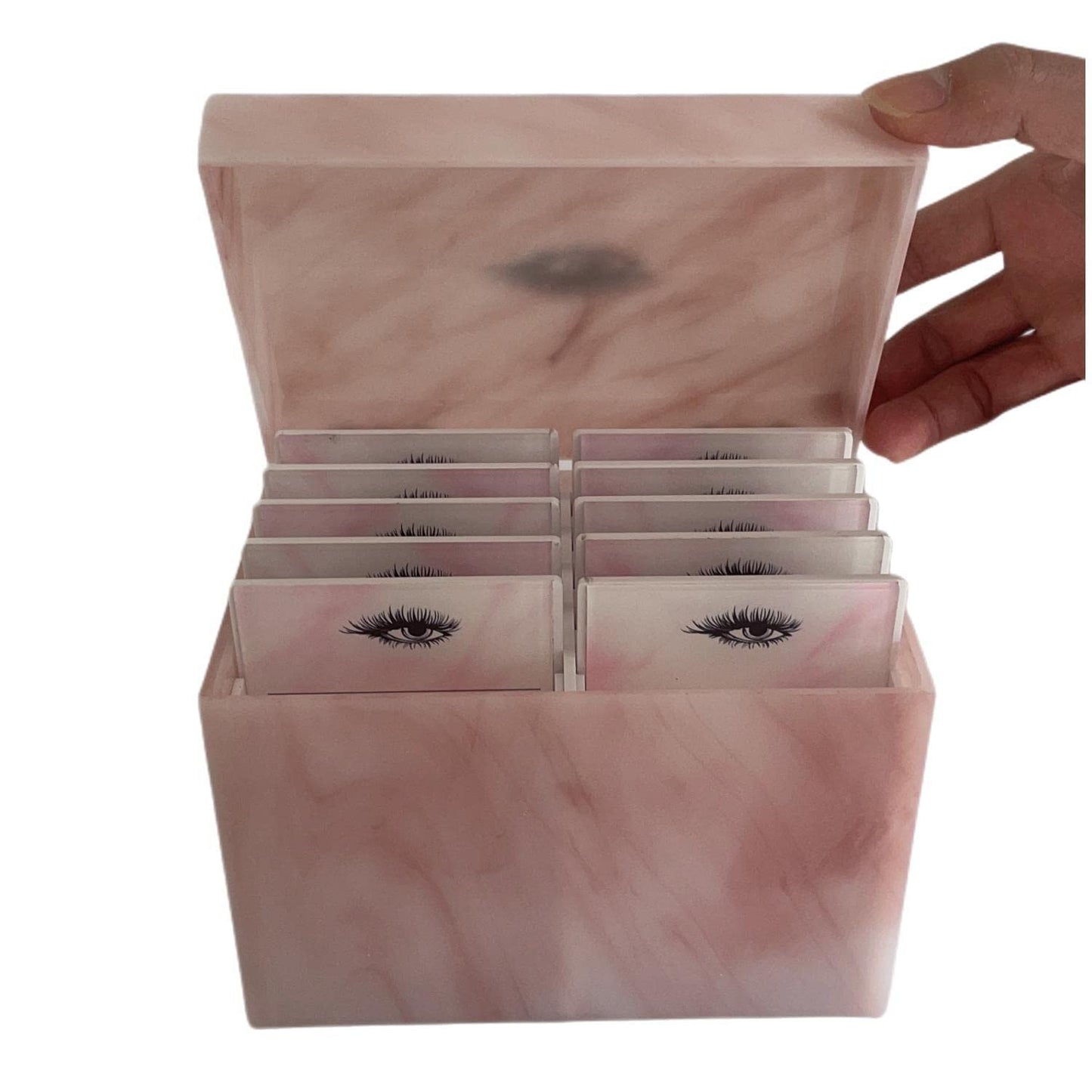 10 Layers Acrylic Eyelash Storage Box,Eyelash Holder Extension Tool,Makeup Organizer False Eyelashes Glue Pallet Holder, Grafting Eye lashes Close-Packed Display with 10 Pallets (Pink Marble)