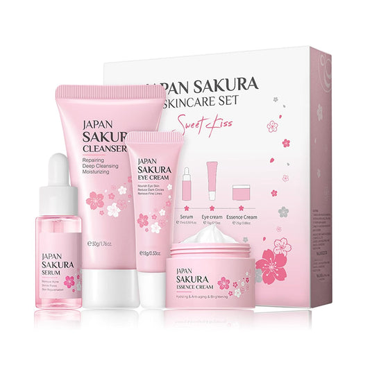 Skin Care Set - Sakura Skin Care Sets & Kits - Women Gift Sets with Cleanser,Serum,Eye Cream,essence Cream - Beauty Products For Women - Skin Care Routine Travel Kit (SetB)