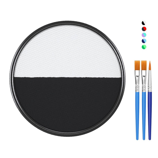 Black White Face Body Paint Makeup Foundation 30g, Water Activated Cream to Powder Face Body Paint Makeup for Halloween Costume Cosplay Theater Stage Dress-Up Makeup, Matte Non Toxic