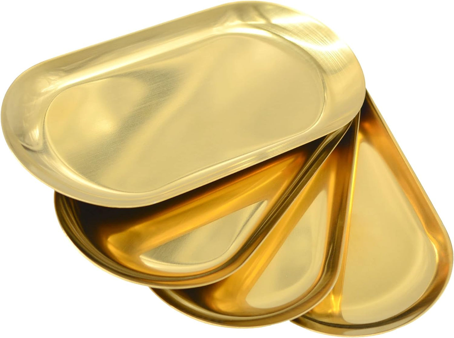 4 Pcs Small Size 7 Inch x 3.3 Inch Trinket Tray, Gold Stainless Steel, for Serving Trays Towel Storage Dish Plate Tea Fruit Trays Jewelry Plate Decorative Storage Tray (Gold 4pcs, 7.1x3.34)