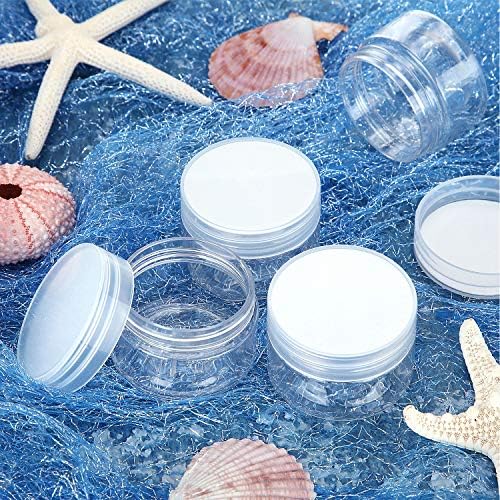 SATINIOR 12 Pack 2 oz Plastic Container Jars with Lids Round Clear Travel Cosmetic Container Slime Jars for Toiletries, Lotion, Cream, Ointments, Makeup, Rhinestone, Samples, Kitchen Storage(Clear)