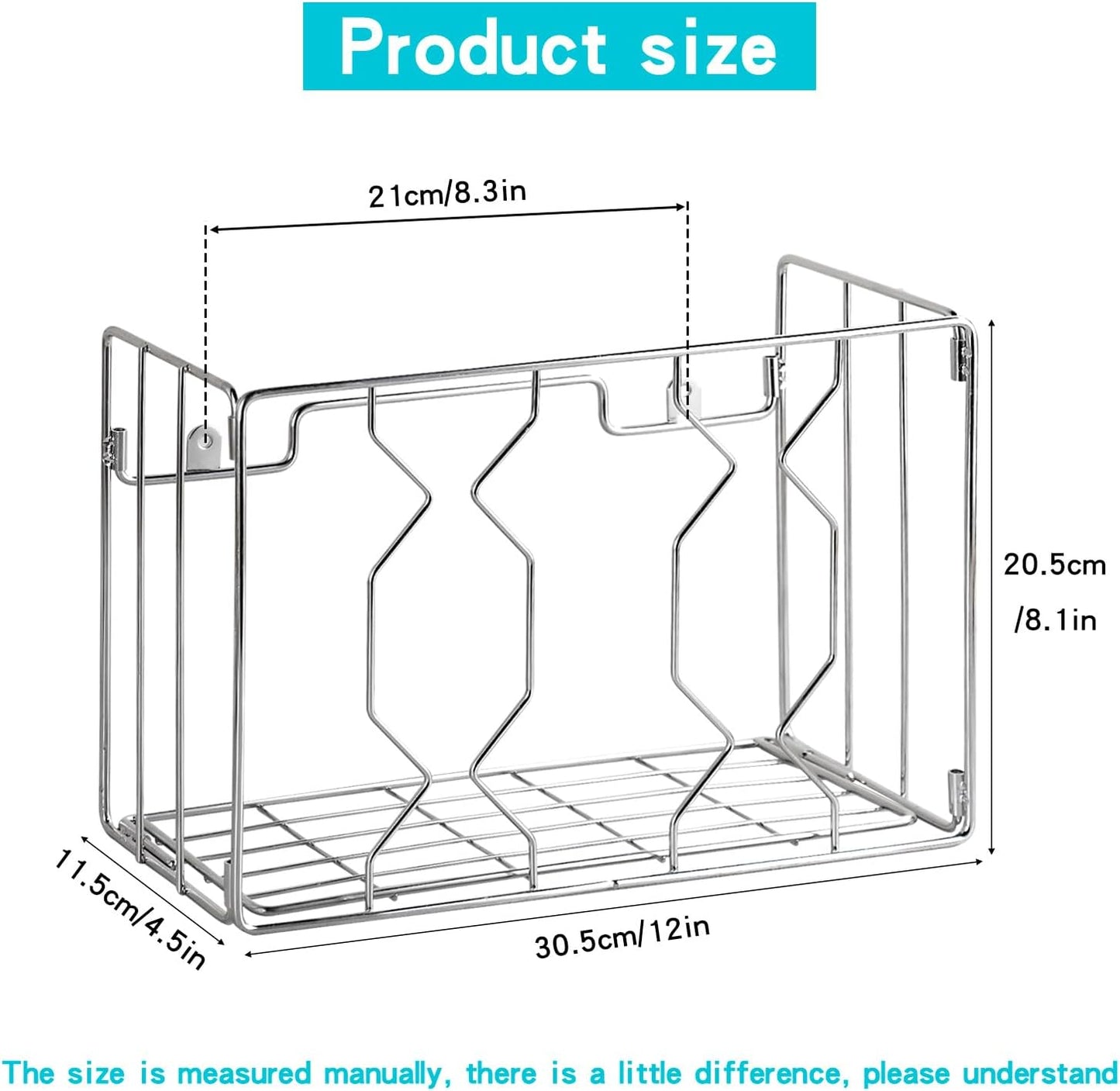 YQh Wall Mount Kitchen Wrap Organizer Rack, Cabinet Storage Basket, Aluminum Foil Rack, Mounts to Solid Cabinet Doors or Walls, Tall Basket Door Mount Cabinet Organizer