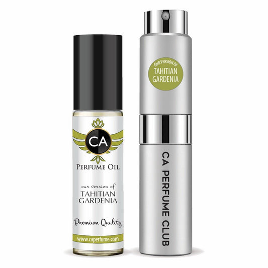 CA Perfume Duo Impression of Tahitian Gardenia For Women And Men Perfume Layering Set Long Lasting Travel Size EDP + Body Oil Roll-On Bottle 0.27 Fl Oz+0.33 Fl Oz