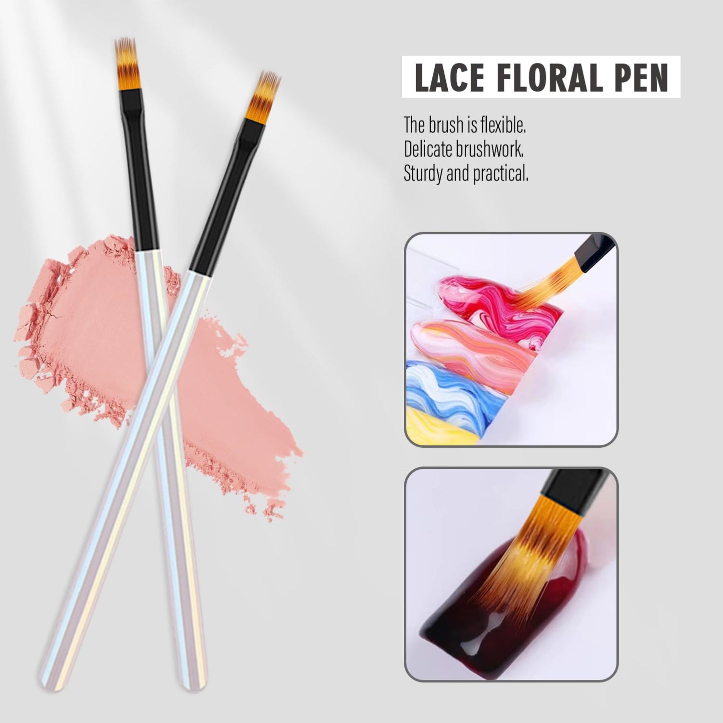 WOKOTO 5 Pcs Ombre Nail Brush for Acrylic Art Gradient Painting With Aurora Color Handle for Design and Gel Nails - Holographic Penholder