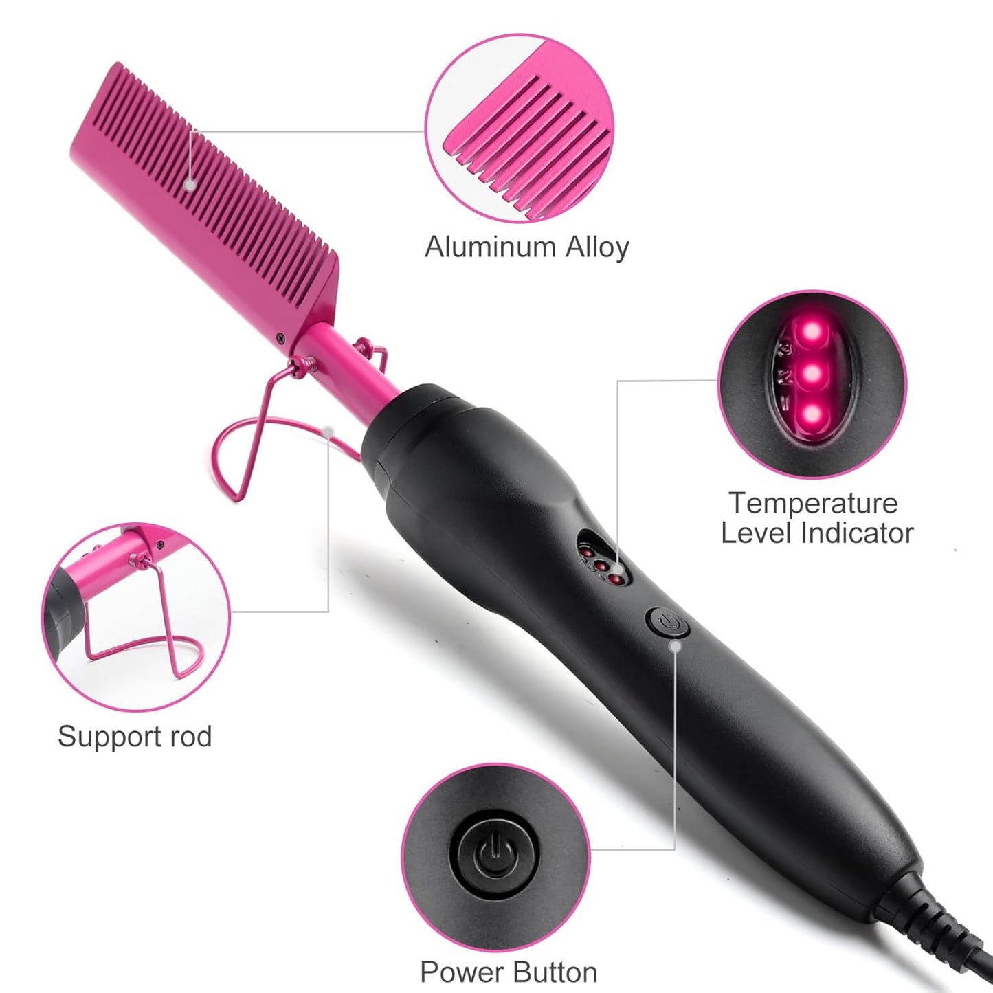 Electric Hot Comb Hair Straightener Heat Pressing Comb Curling Flat Iron Curler Hair Straightener Brush for Natural Black,Anti-Scald Beard Straightening Electric Press Comb (Purple-3-Gear)